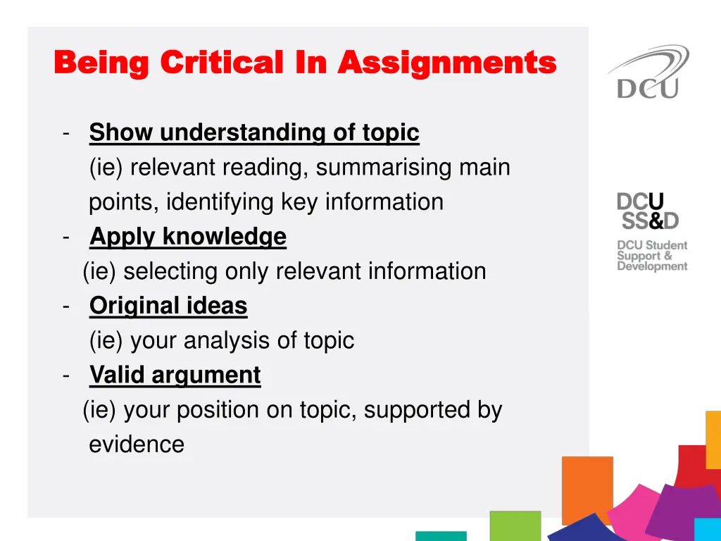 being critical in assignments being critical