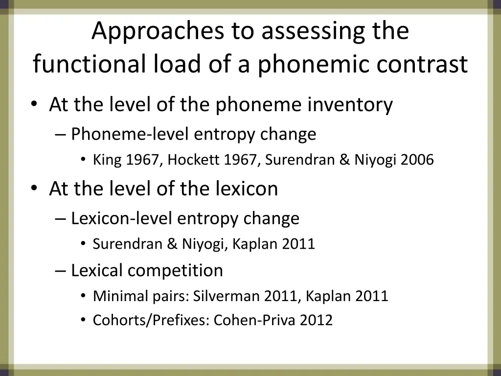 approaches to assessing the functional load