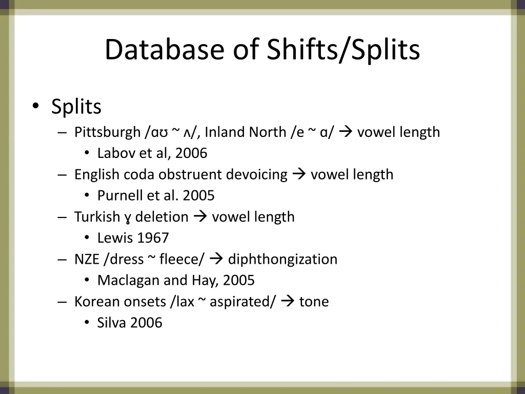 database of shifts splits 1