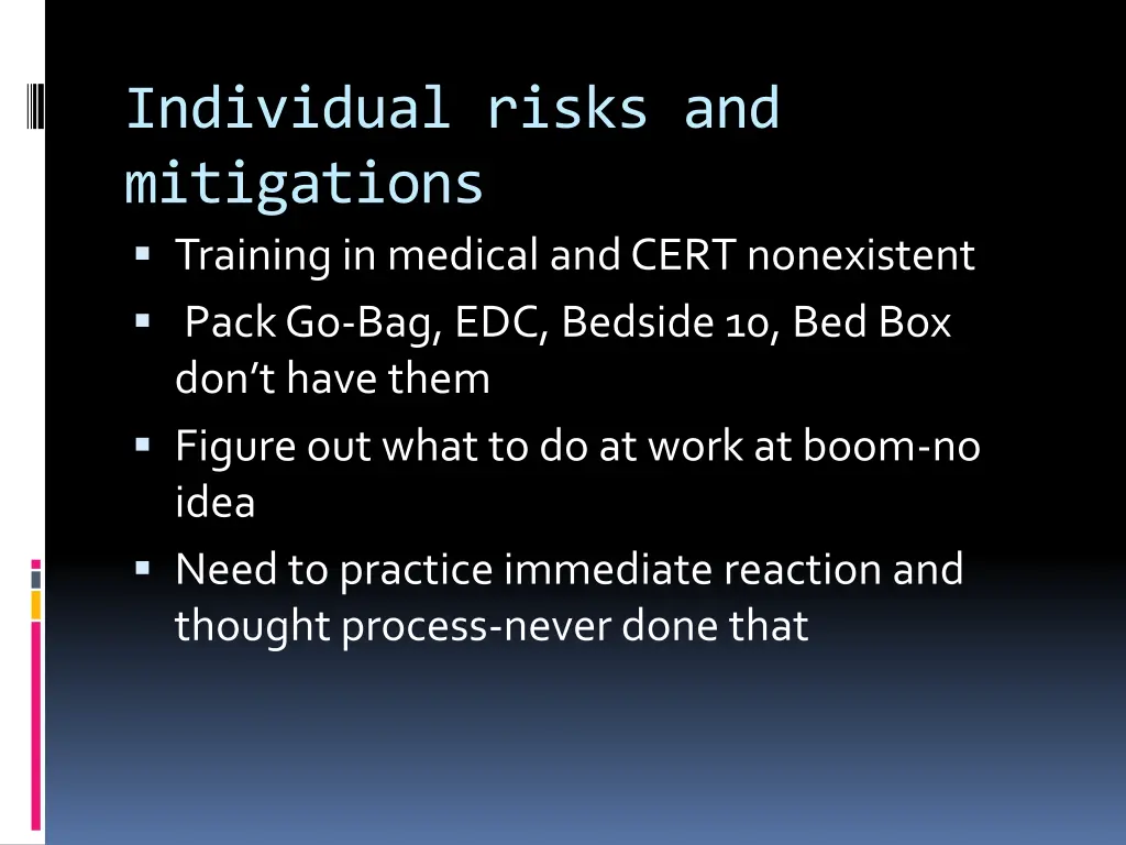 individual risks and mitigations training