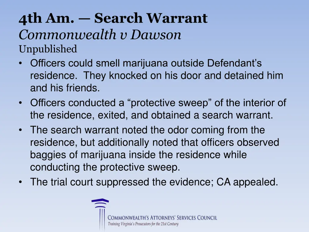 4th am search warrant commonwealth v dawson