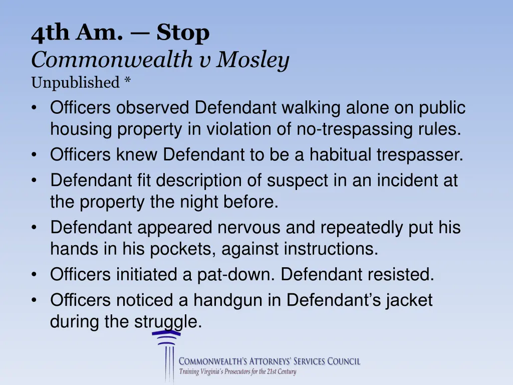 4th am stop commonwealth v mosley unpublished