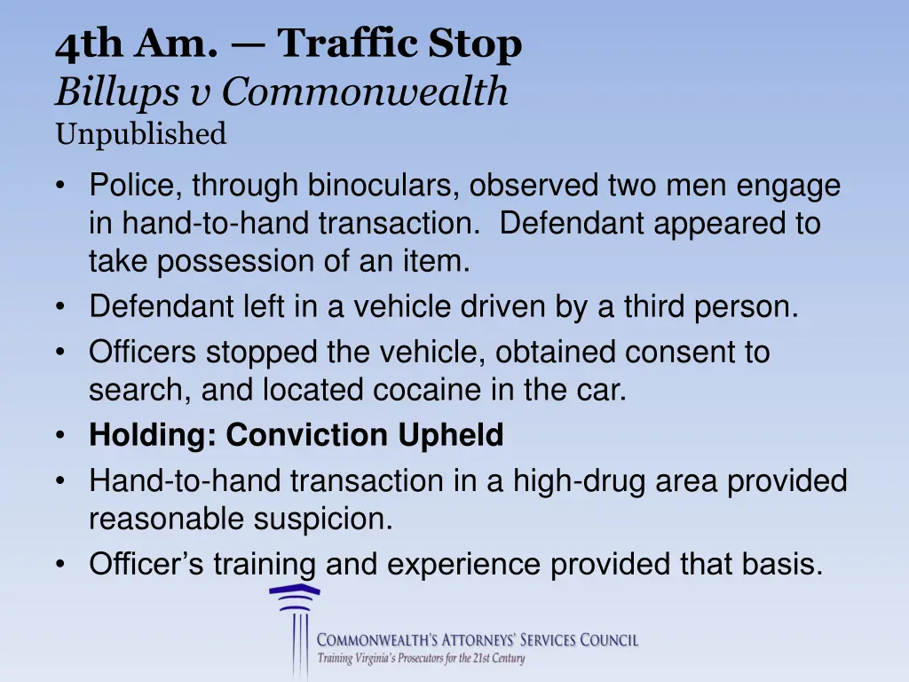 4th am traffic stop billups v commonwealth