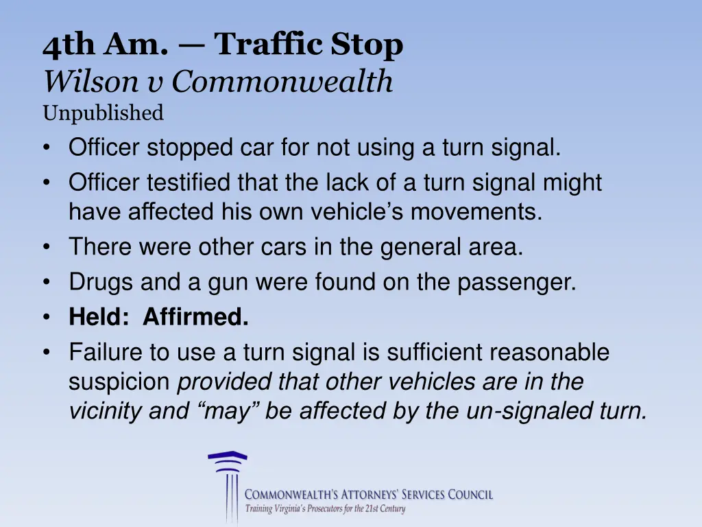 4th am traffic stop wilson v commonwealth