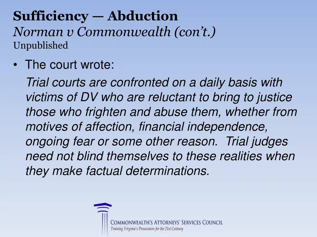 sufficiency abduction norman v commonwealth 1