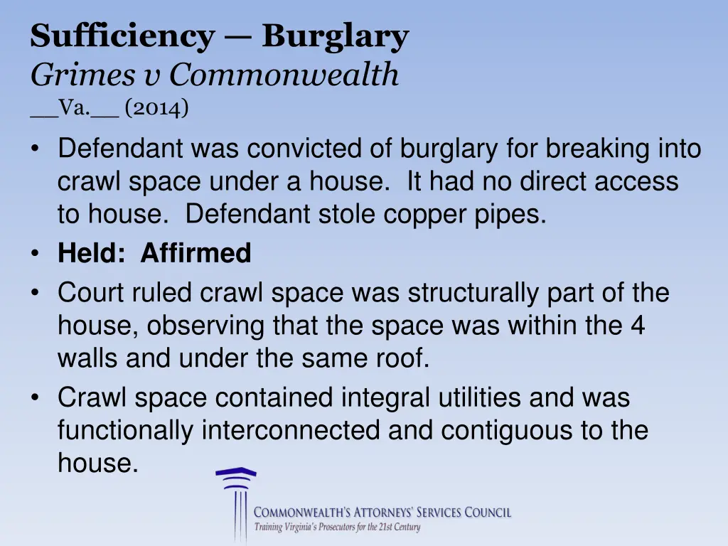 sufficiency burglary grimes v commonwealth