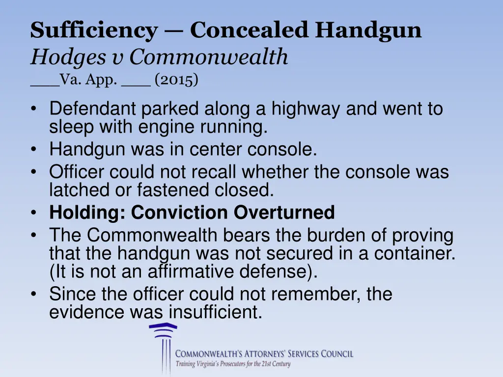 sufficiency concealed handgun hodges