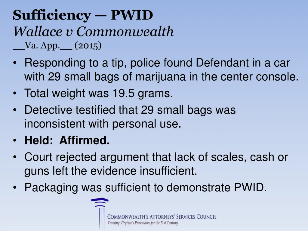 sufficiency pwid wallace v commonwealth