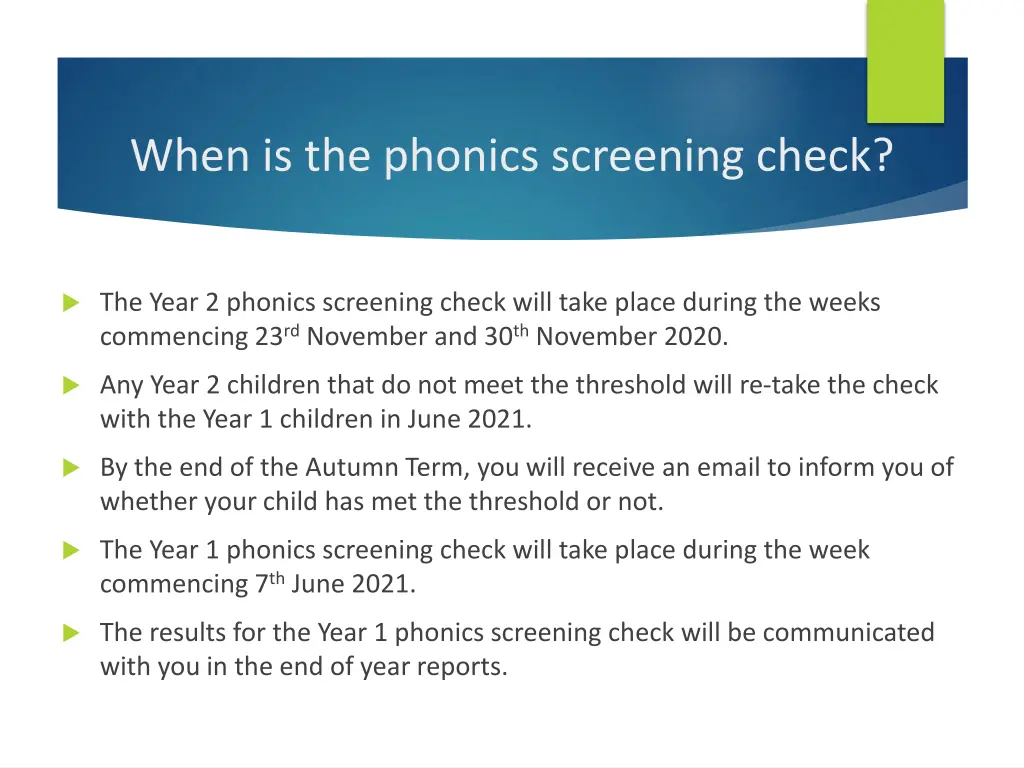 when is the phonics screening check