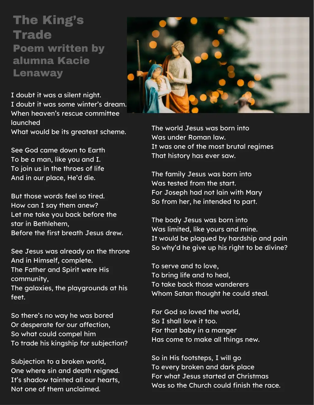 the king s trade poem written by alumna kacie