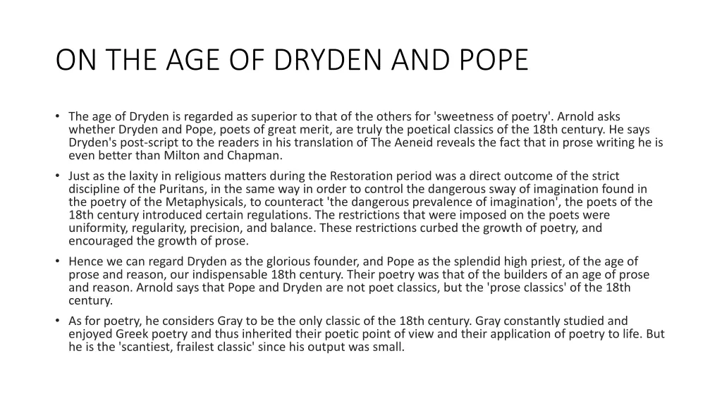 on the age of dryden and pope