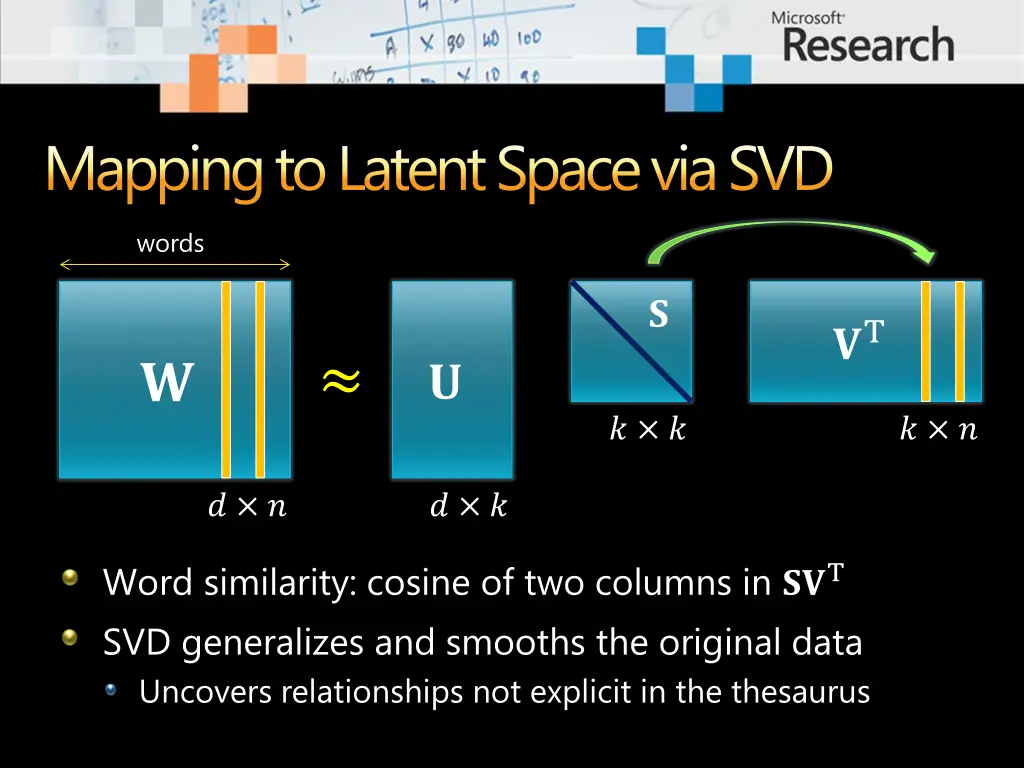 mapping to latent space via svd