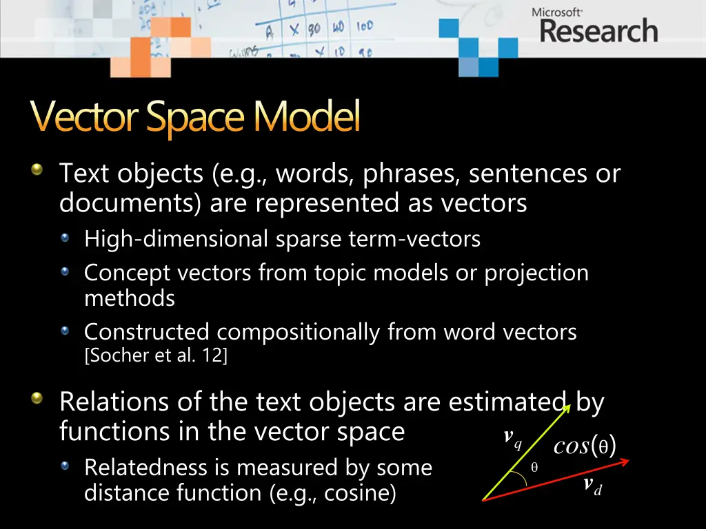 vector space model text objects e g words phrases