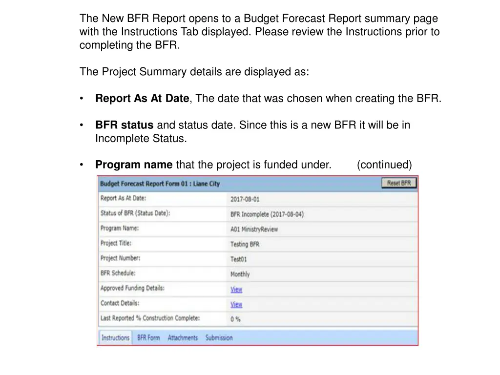 the new bfr report opens to a budget forecast