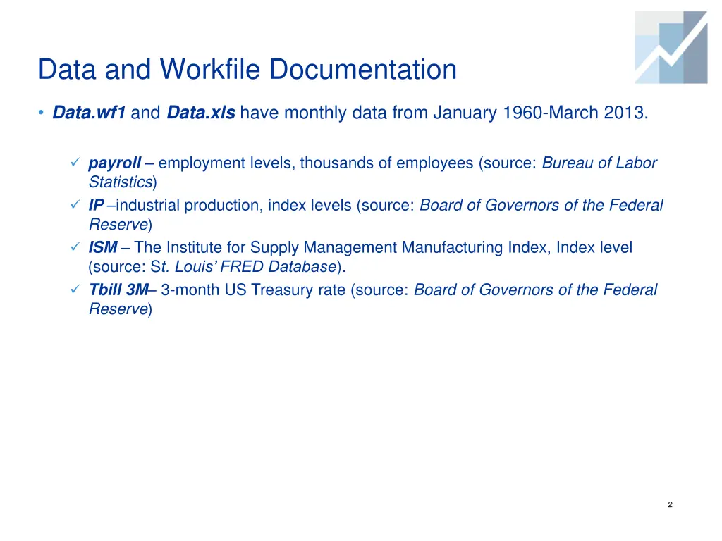 data and workfile documentation