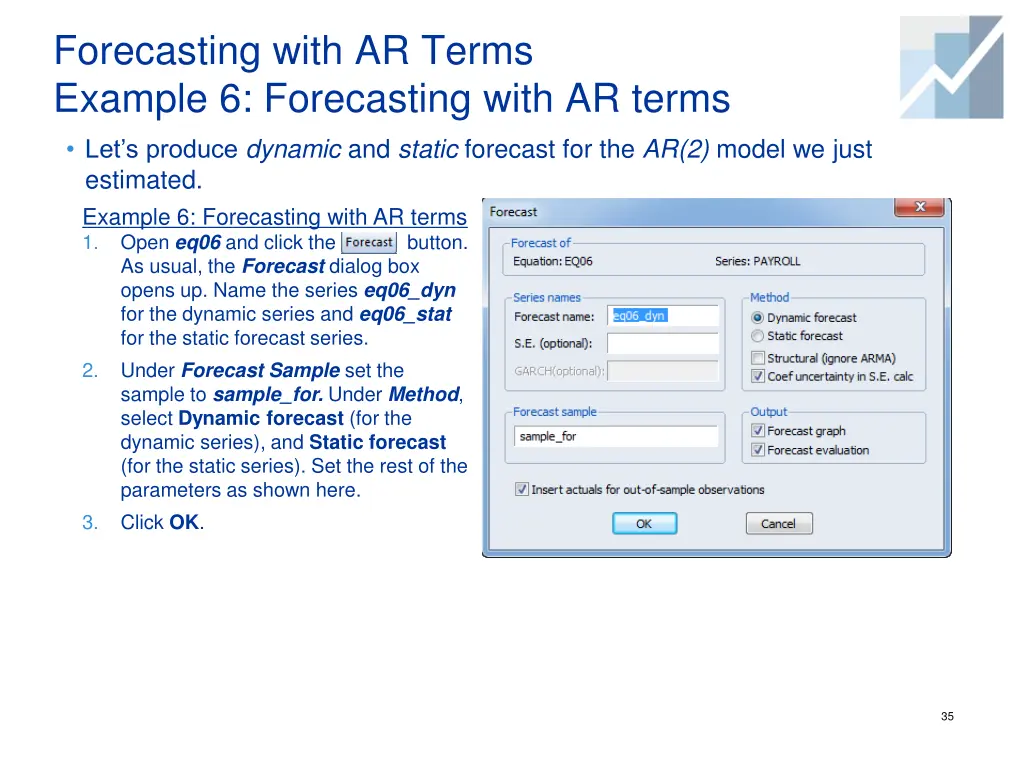 forecasting with ar terms example 6 forecasting