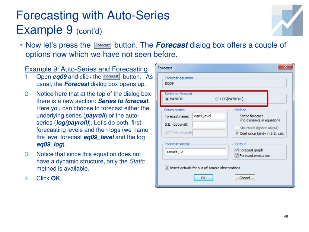 forecasting with auto series example 9 cont