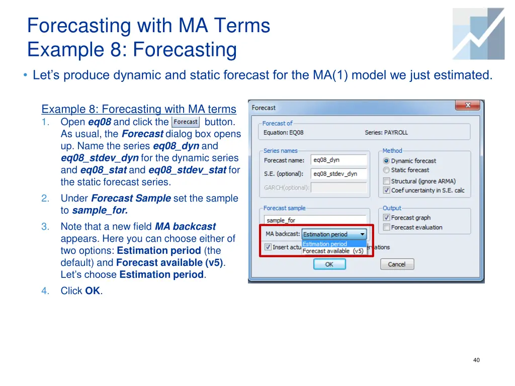 forecasting with ma terms example 8 forecasting