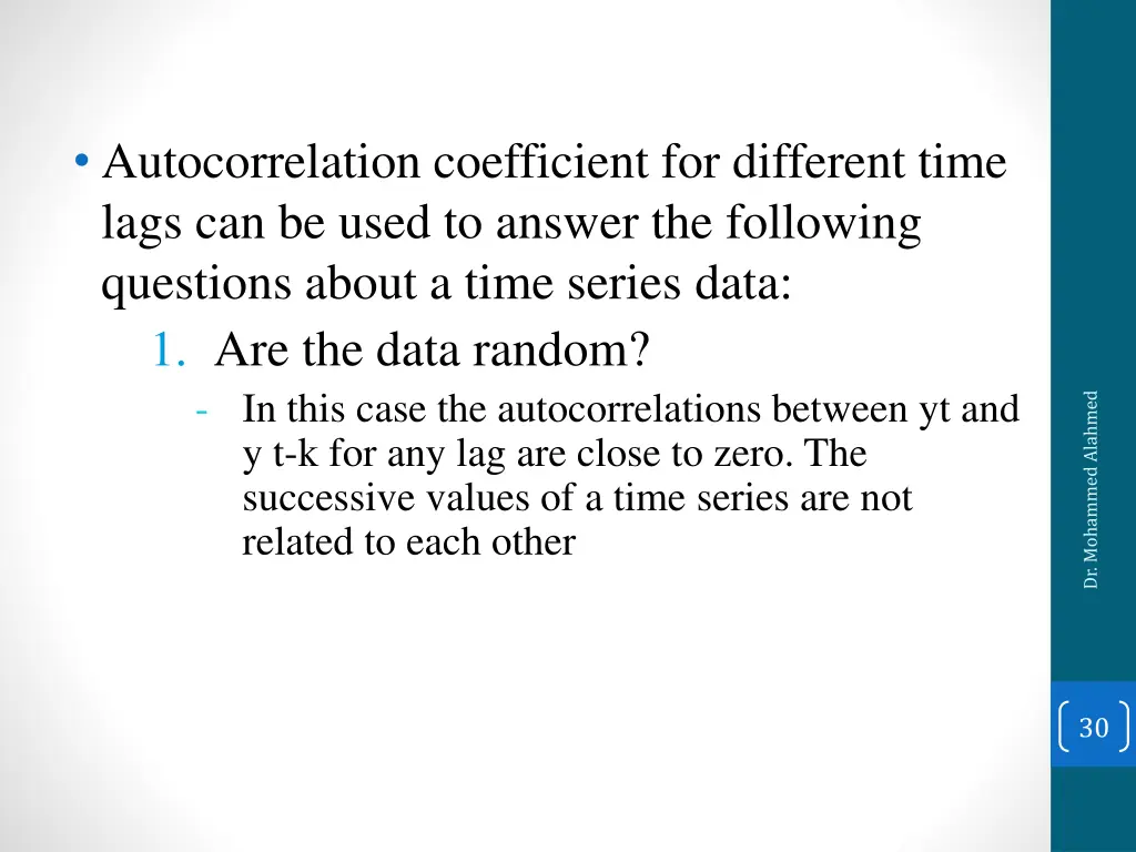 autocorrelation coefficient for different time