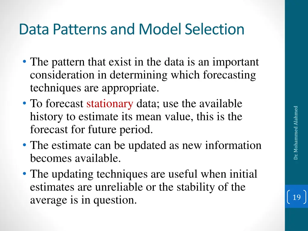 data patterns and model selection