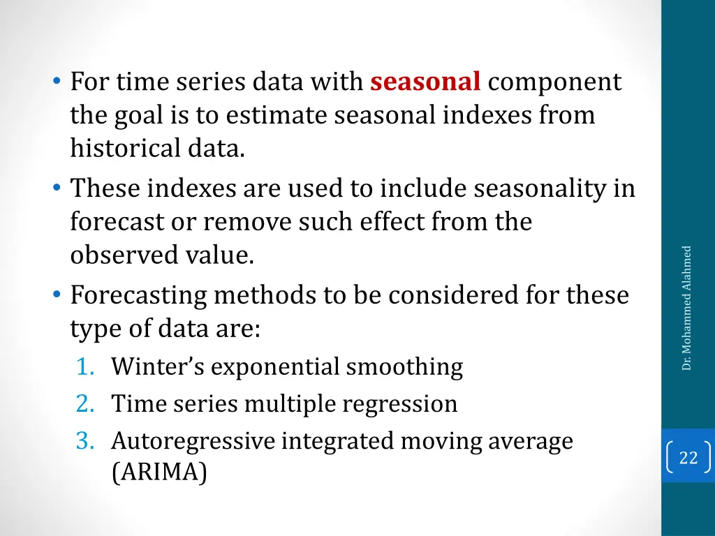 for time series data with seasonal component