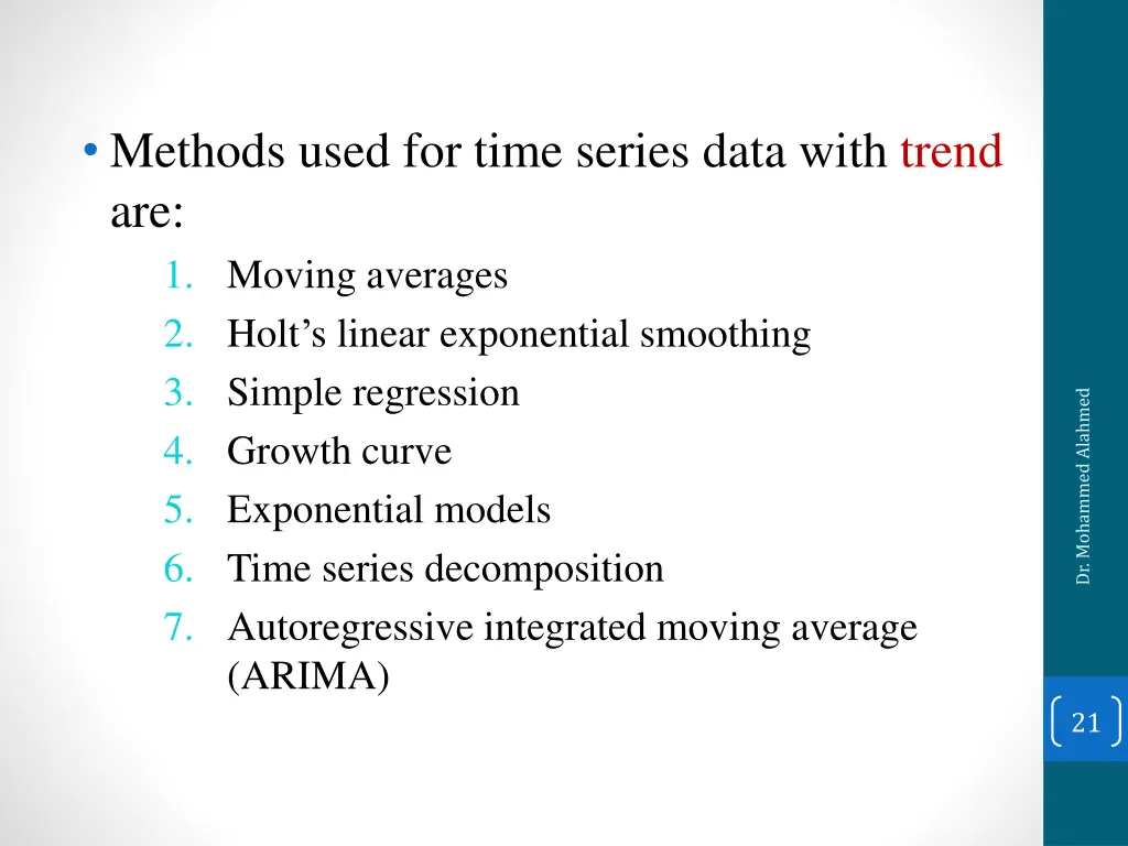 methods used for time series data with trend