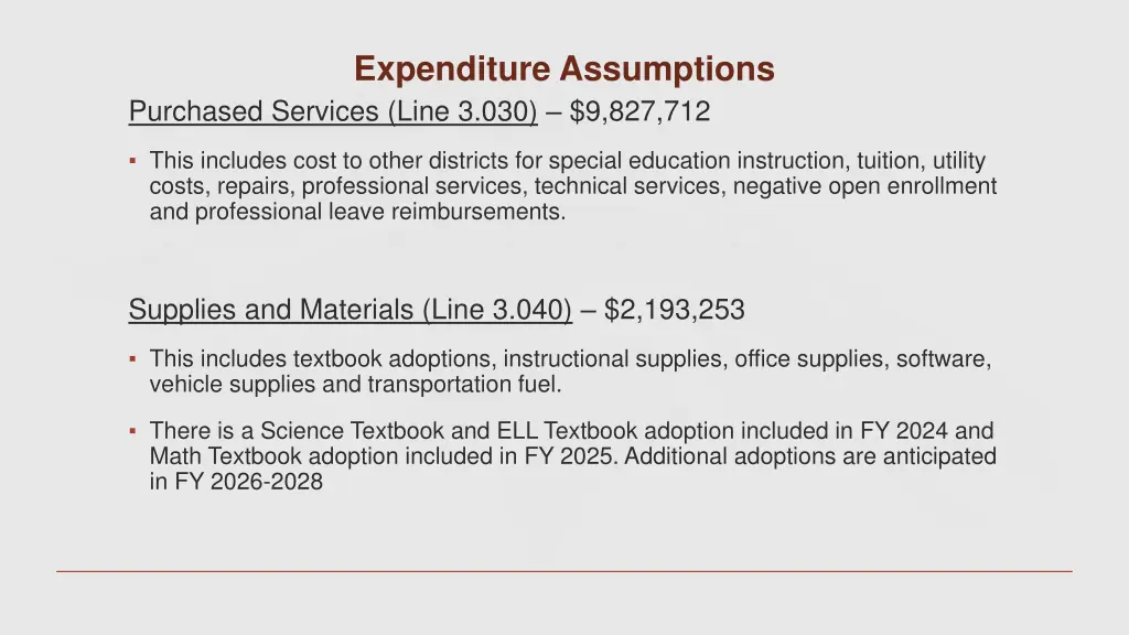 expenditure assumptions 1