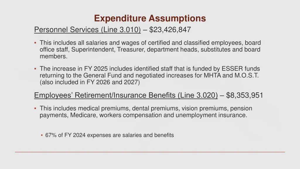 expenditure assumptions