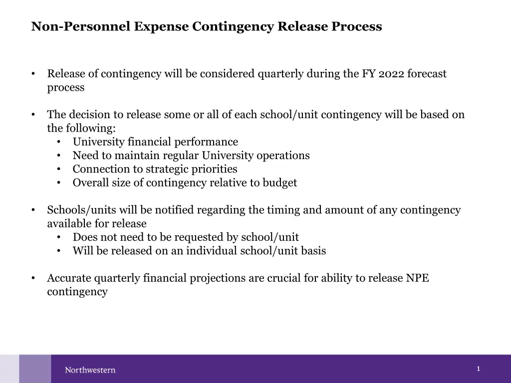 non personnel expense contingency release process