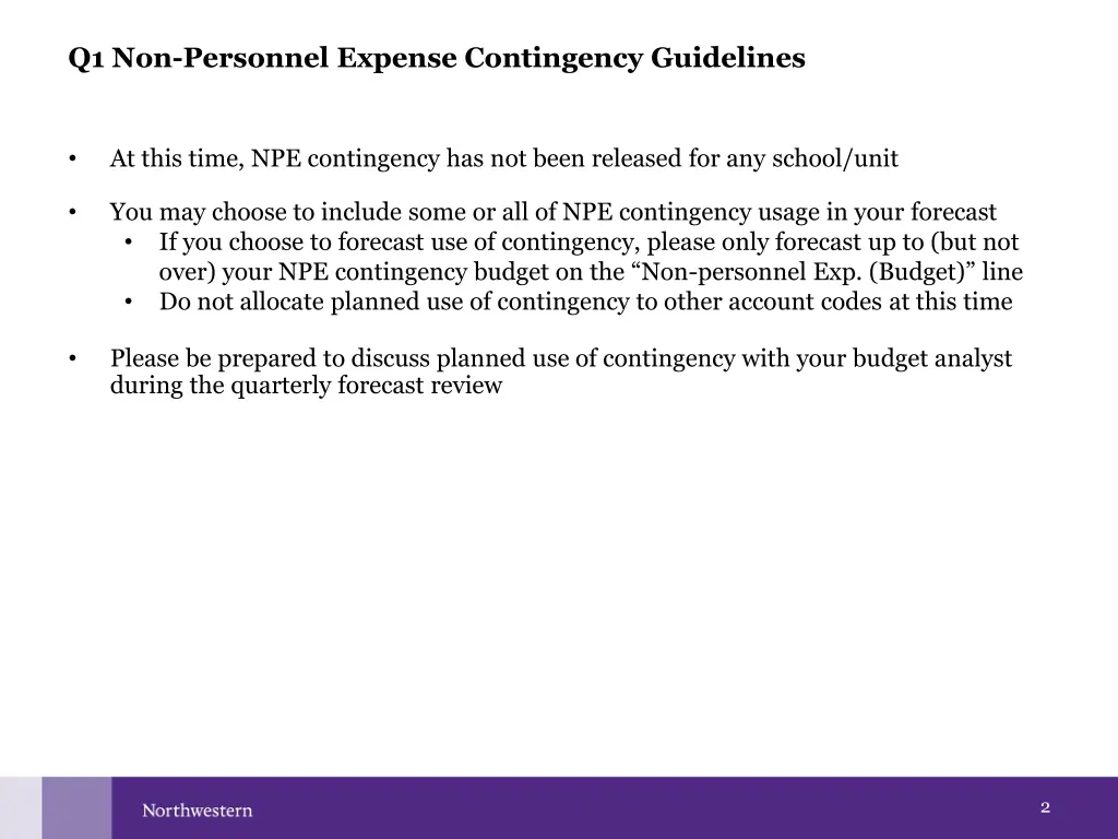 q1 non personnel expense contingency guidelines