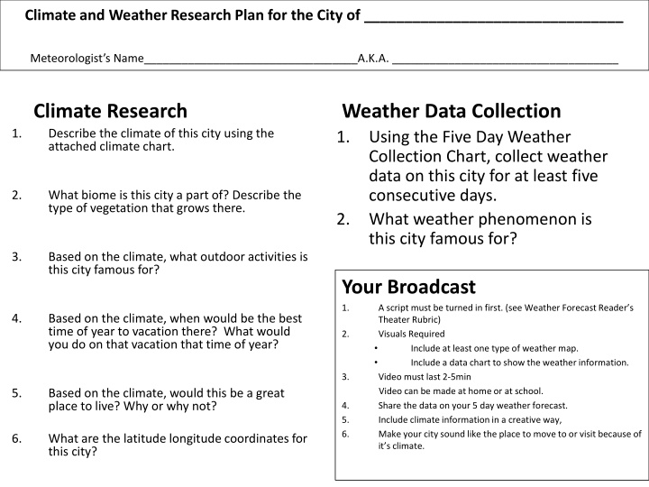 climate and weather research plan for the city of