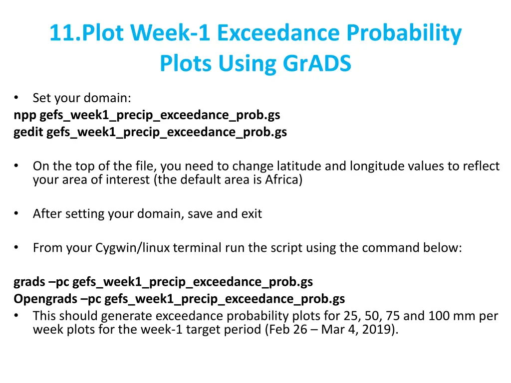 11 plot week 1 exceedance probability plots using