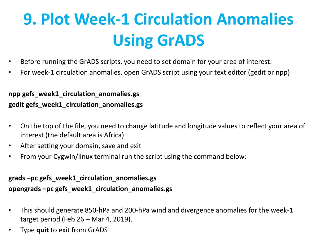 9 plot week 1 circulation anomalies using grads