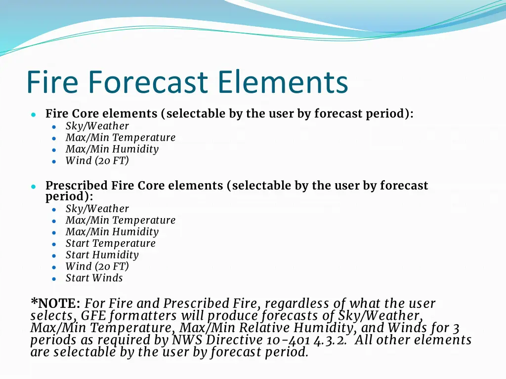 fire forecast elements fire core elements