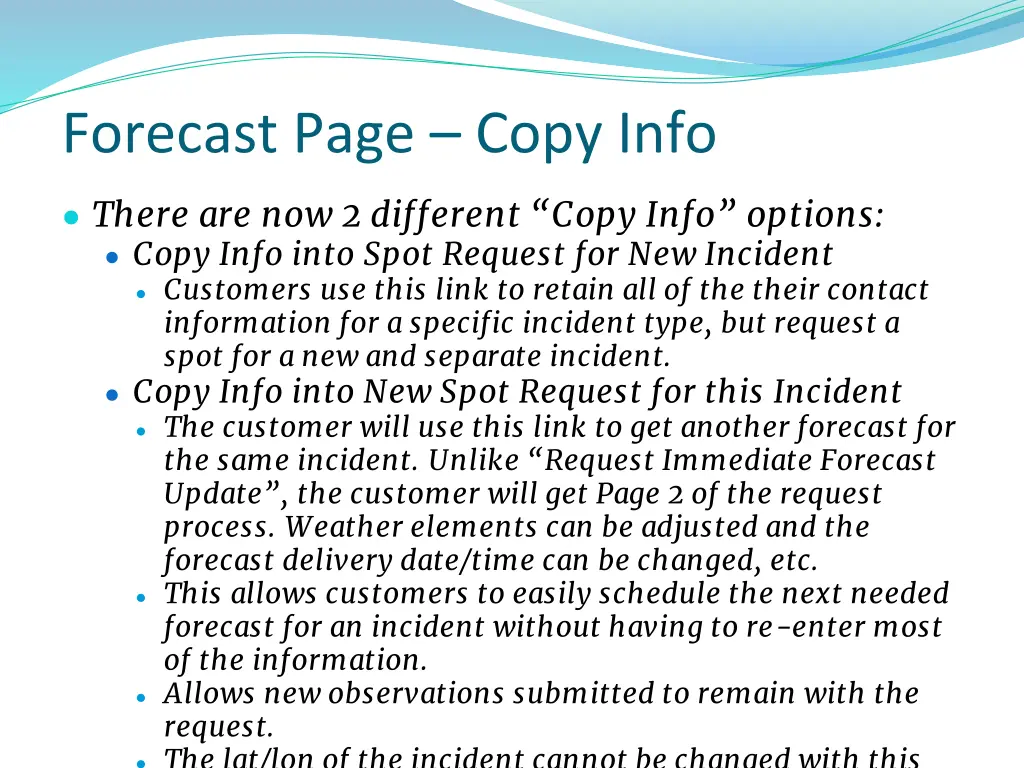 forecast page copy info