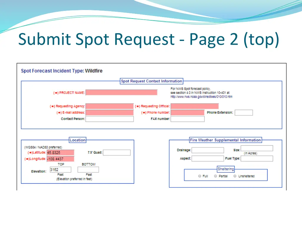 submit spot request page 2 top