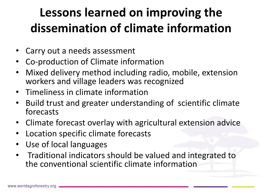 lessons learned on improving the dissemination 1