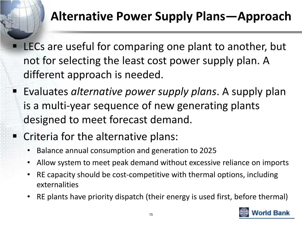 alternative power supply plans approach