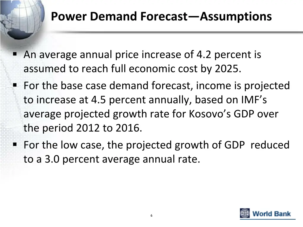 power demand forecast assumptions