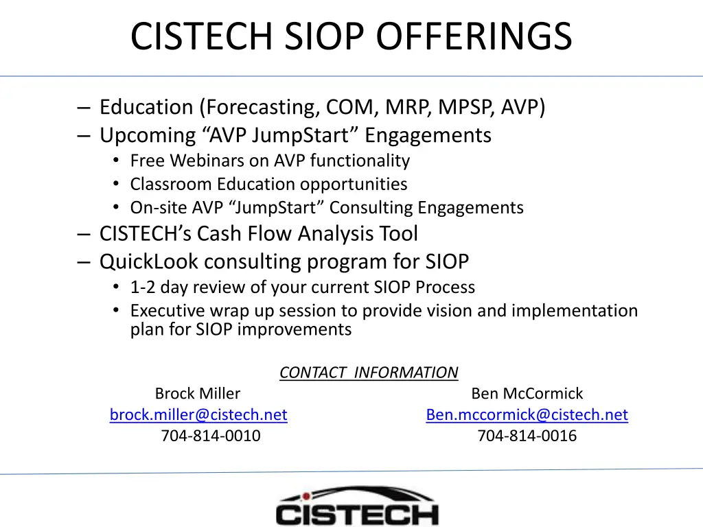 cistech siop offerings