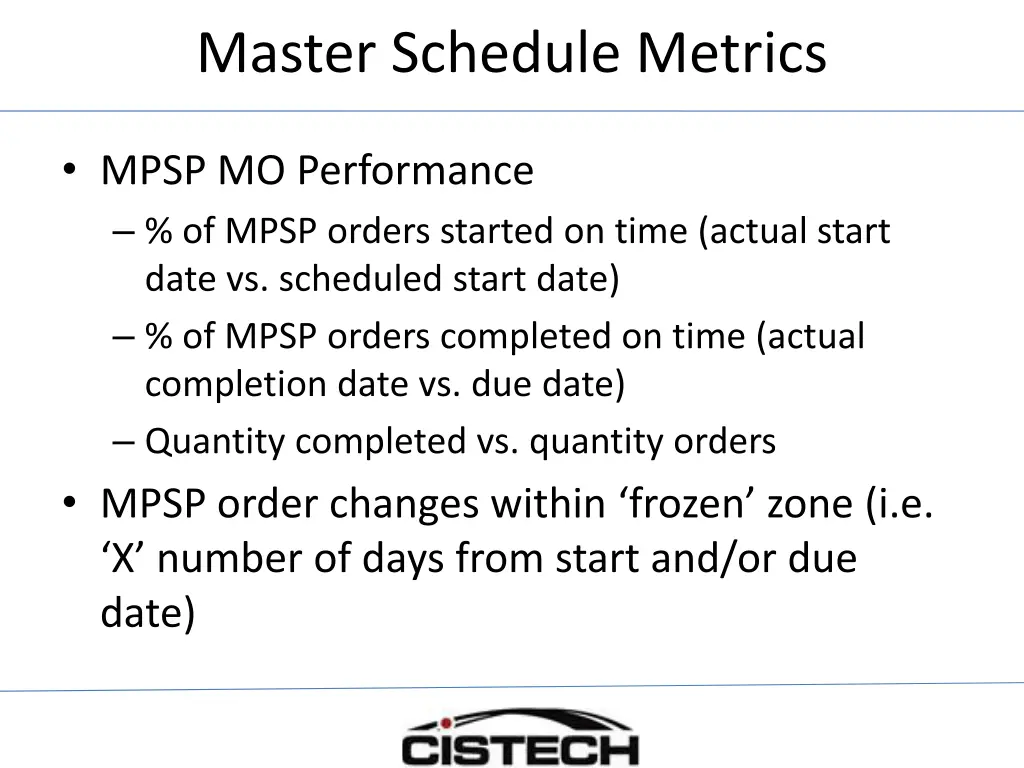 master schedule metrics