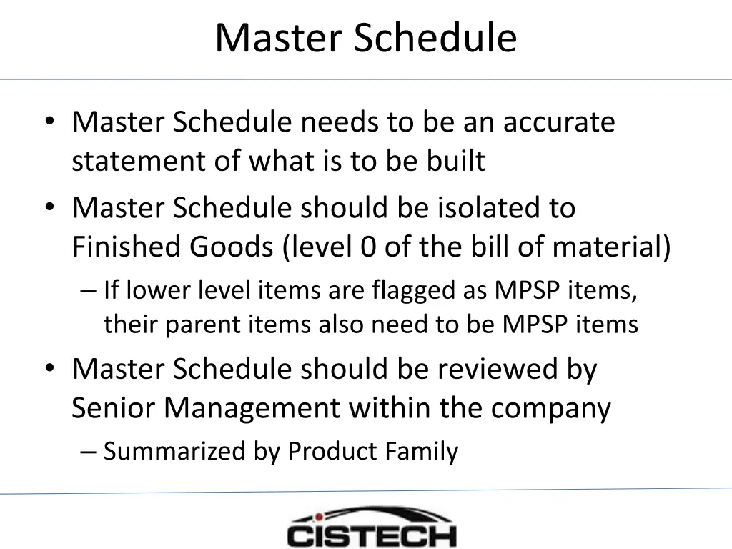 master schedule