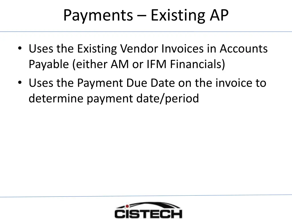 payments existing ap