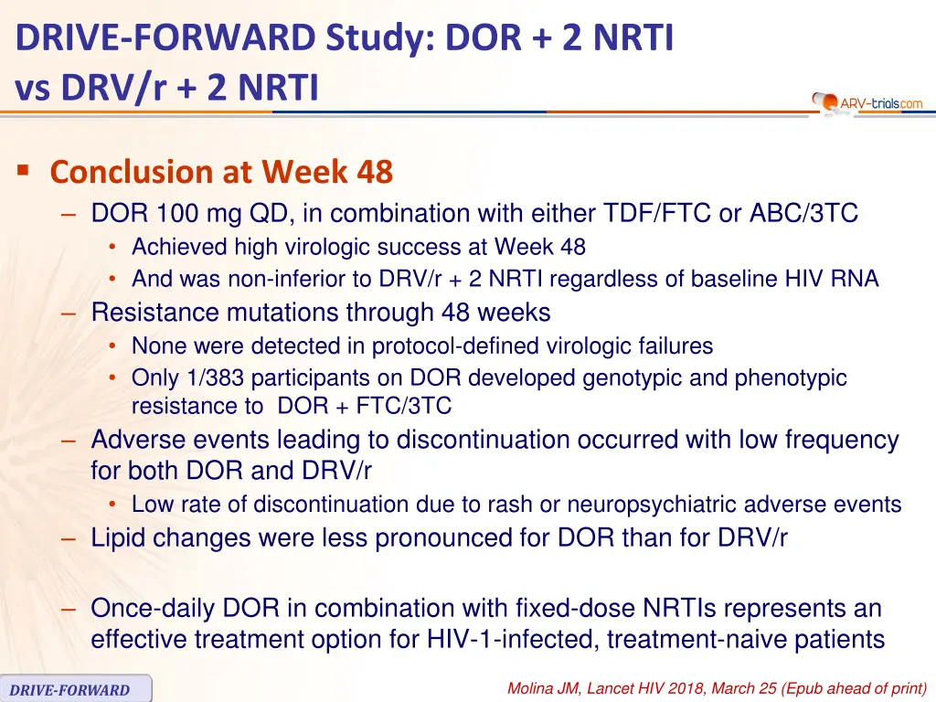 drive forward study dor 2 nrti vs drv r 2 nrti 2