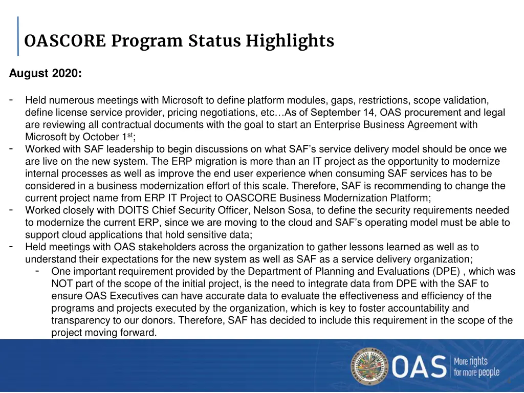 oascore program status highlights 1