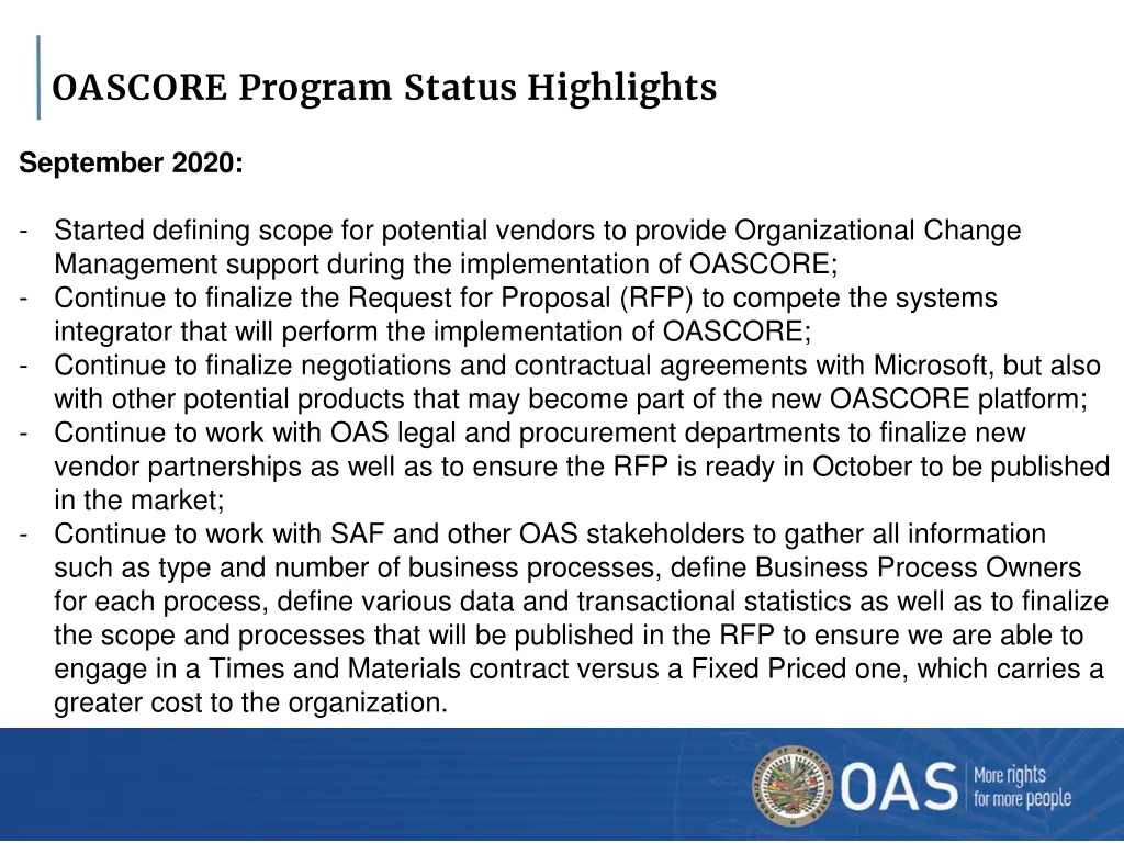 oascore program status highlights 2