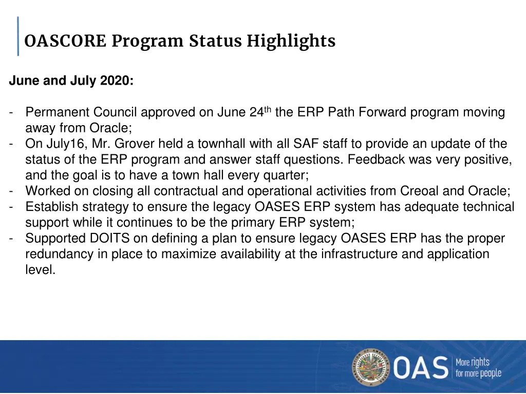 oascore program status highlights