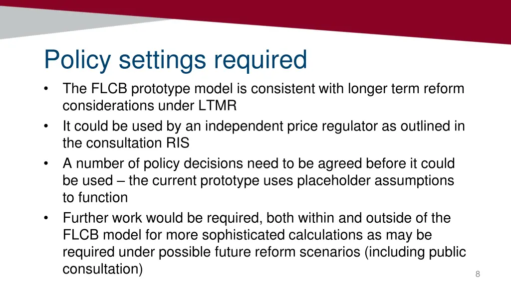 policy settings required the flcb prototype model