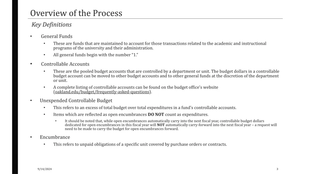 overview of the process key definitions