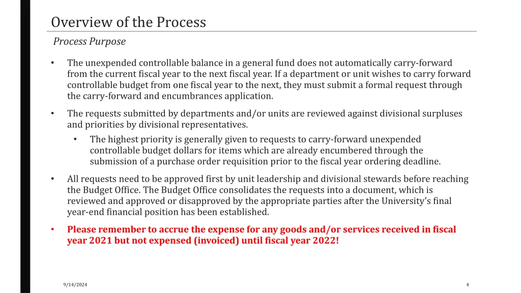 overview of the process process purpose